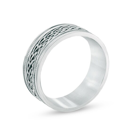 8.0mm Double Chain Inlay Stainless Steel Wedding Band - Size 10