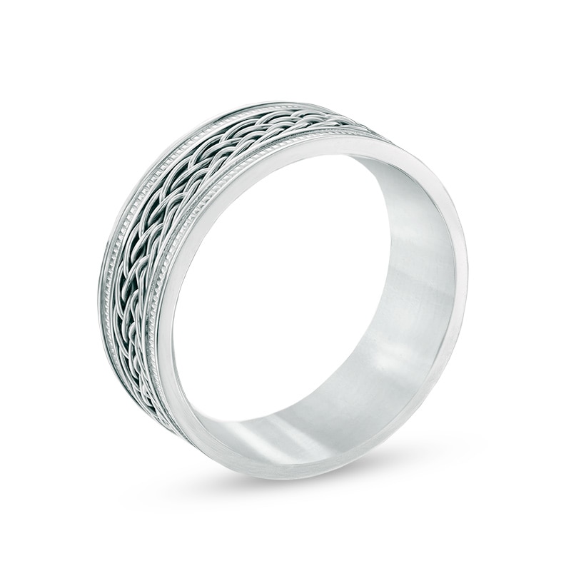 Main Image 2 of 8.0mm Double Chain Inlay Stainless Steel Wedding Band - Size 10