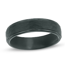 Triton 6.0mm Comfort Fit Hammered Black Tungsten Wedding Band