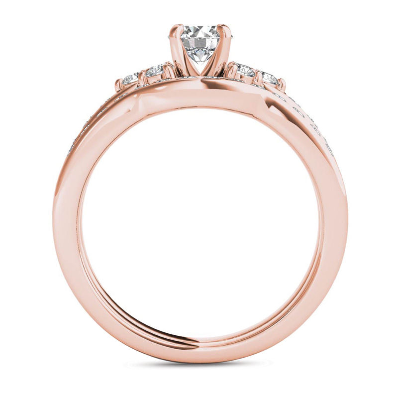 1 CT. T.W. Diamond Tri-Sides Bridal Set in 14K Rose Gold