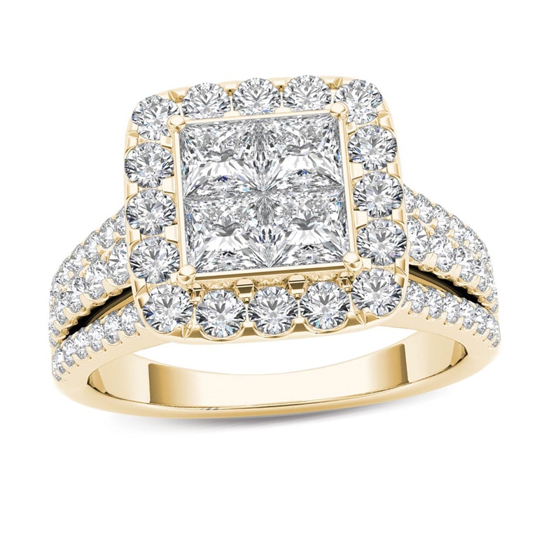 Main Image 1 of 2 CT. T.W. Quad Princess-Cut Multi-Diamond Frame Engagement Ring in 14K Gold