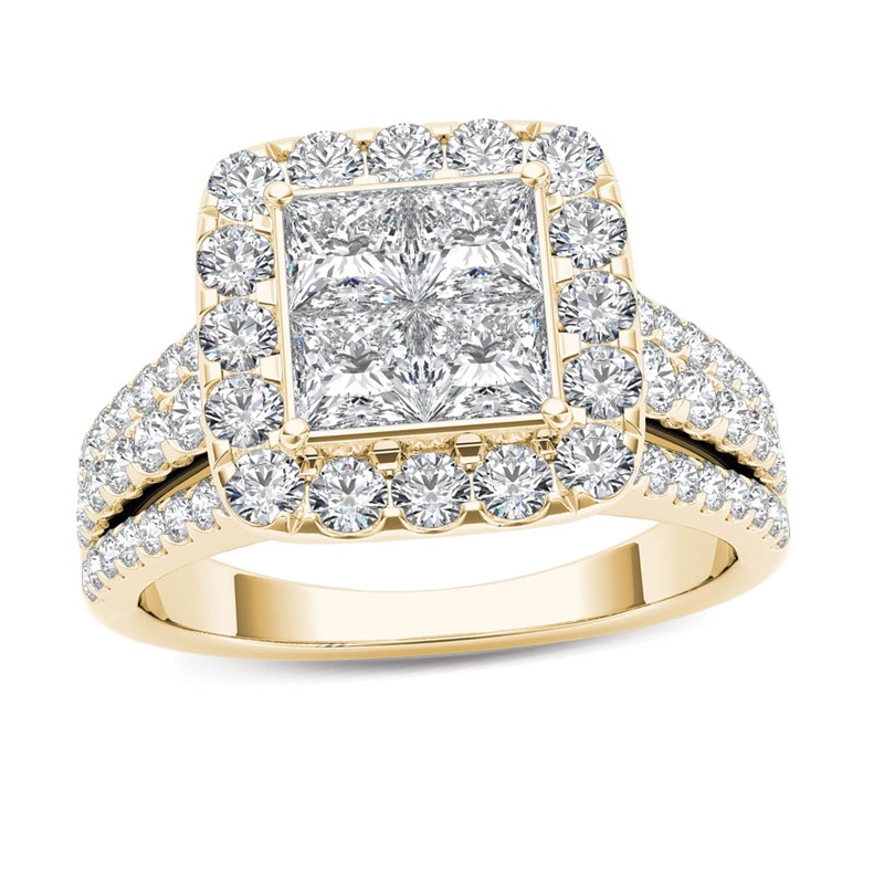 2 CT. T.W. Quad Princess-Cut Multi-Diamond Frame Engagement Ring in 14K Gold