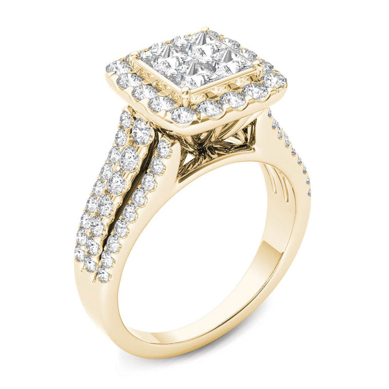 2 CT. T.W. Quad Princess-Cut Multi-Diamond Frame Engagement Ring in 14K Gold