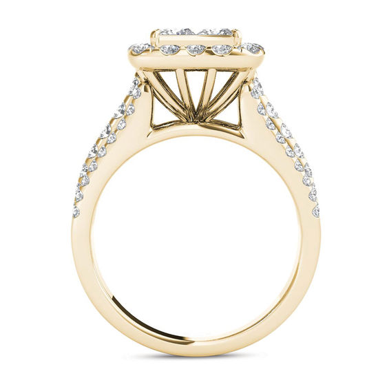2 CT. T.w. Quad Princess-Cut Multi-Diamond Frame Engagement Ring in 14K Gold