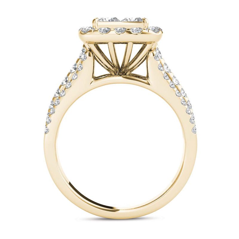 2 CT. T.W. Quad Princess-Cut Multi-Diamond Frame Engagement Ring in 14K Gold