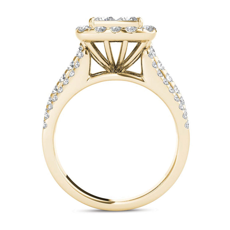 Main Image 3 of 2 CT. T.W. Quad Princess-Cut Multi-Diamond Frame Engagement Ring in 14K Gold
