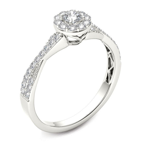 1/2 CT. T.w. Diamond Frame Twist Shank Engagement Ring in 14K White Gold