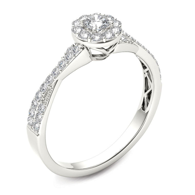 Main Image 2 of 1/2 CT. T.W. Diamond Frame Twist Shank Engagement Ring in 14K White Gold