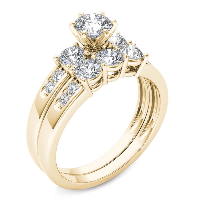 Main Image 2 of 1-1/2 CT. T.W. Diamond Three Stone Bridal Set in 14K Gold