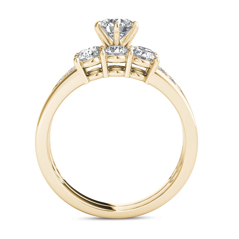 Main Image 3 of 1-1/2 CT. T.W. Diamond Three Stone Bridal Set in 14K Gold