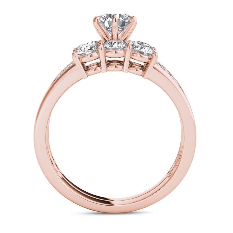 Main Image 3 of 1-1/2 CT. T.W. Diamond Three Stone Bridal Set in 14K Rose Gold