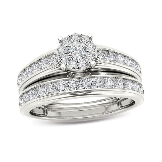 1-1/2 CT. T.w. Diamond Frame Bridal Set in 14K White Gold