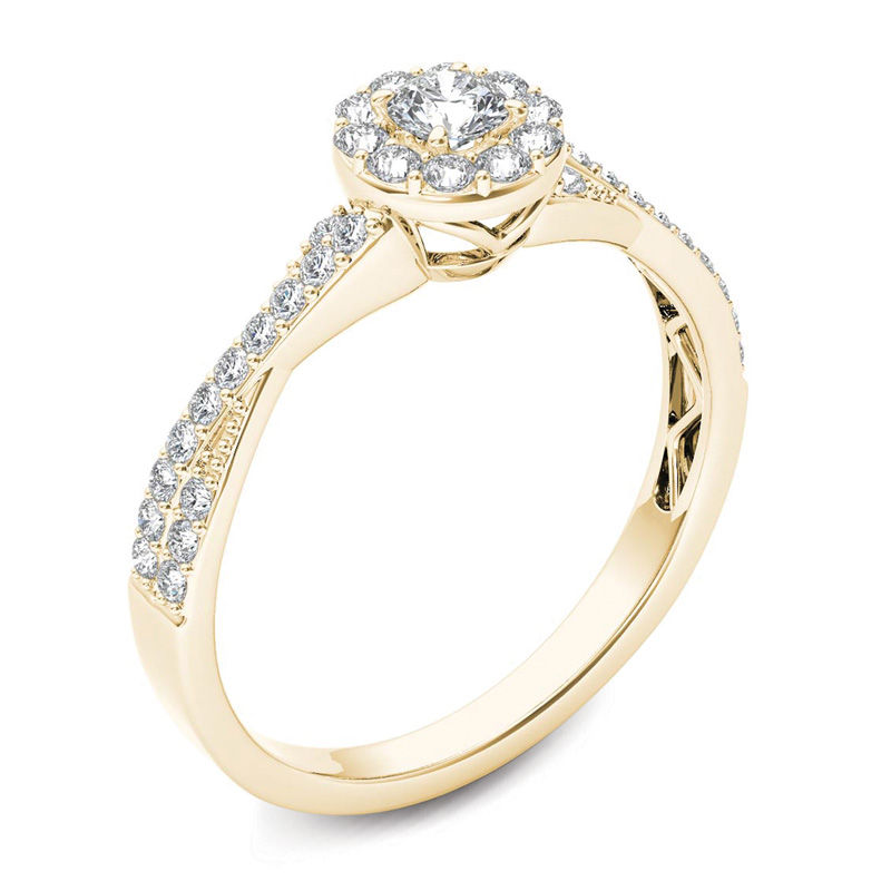 Main Image 2 of 1/2 CT. T.W. Diamond Frame Twist Shank Engagement Ring in 14K Gold