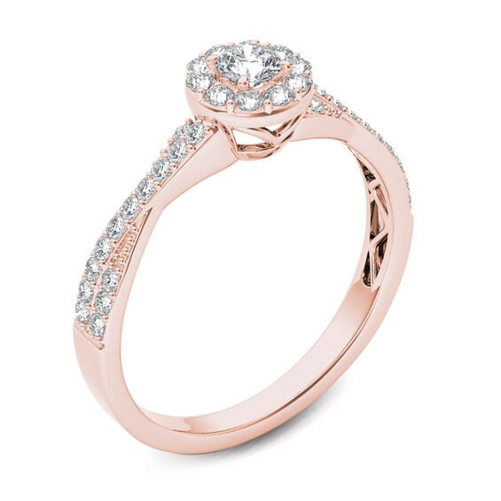 1/2 CT. T.w. Diamond Frame Twist Shank Engagement Ring in 14K Rose Gold