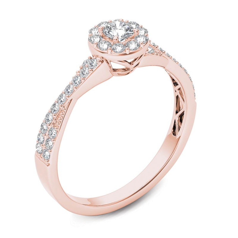 Main Image 2 of 1/2 CT. T.W. Diamond Frame Twist Shank Engagement Ring in 14K Rose Gold