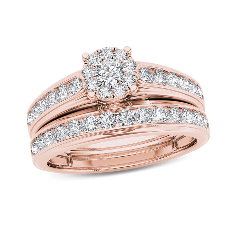 Main Image 1 of 1-1/2  CT. T.W. Diamond Frame Bridal Set in 14K Rose Gold