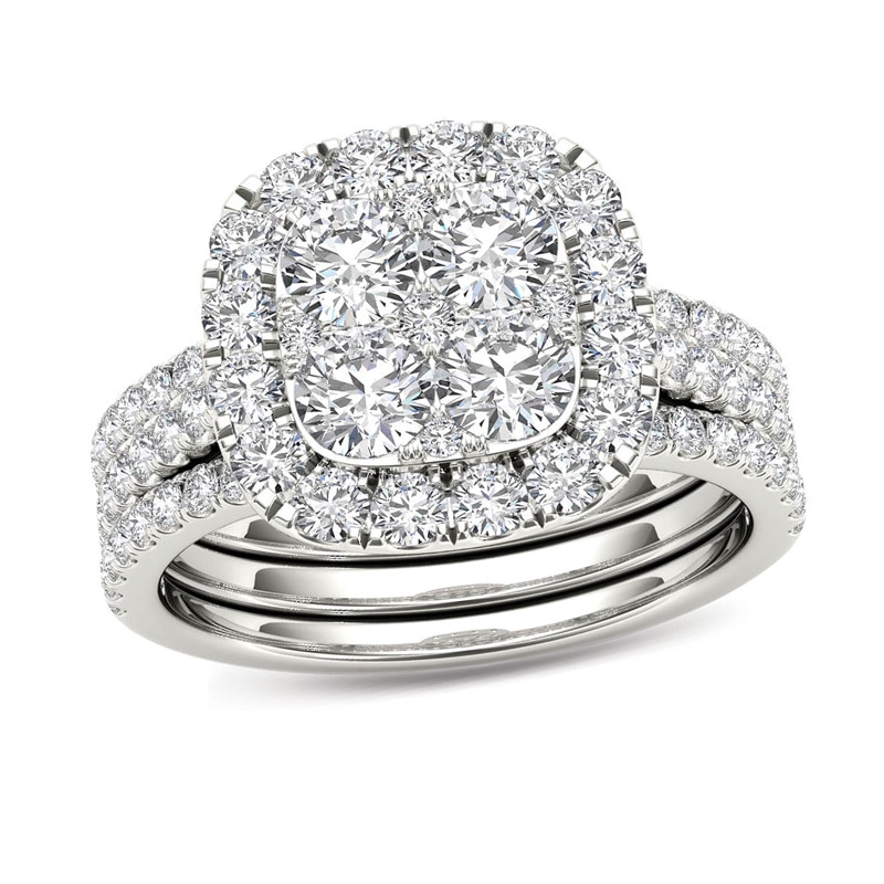 Main Image 1 of 2 CT. T.W. Multi-Diamond Cushion Frame Bridal Set in 14K White Gold