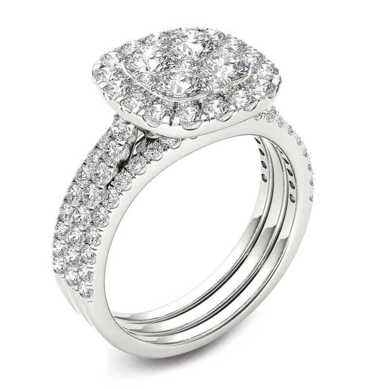 Main Image 2 of 2 CT. T.W. Multi-Diamond Cushion Frame Bridal Set in 14K White Gold