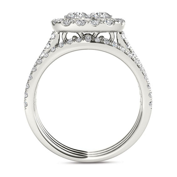 2 CT. T.w. Multi-Diamond Cushion Frame Bridal Set in 14K White Gold