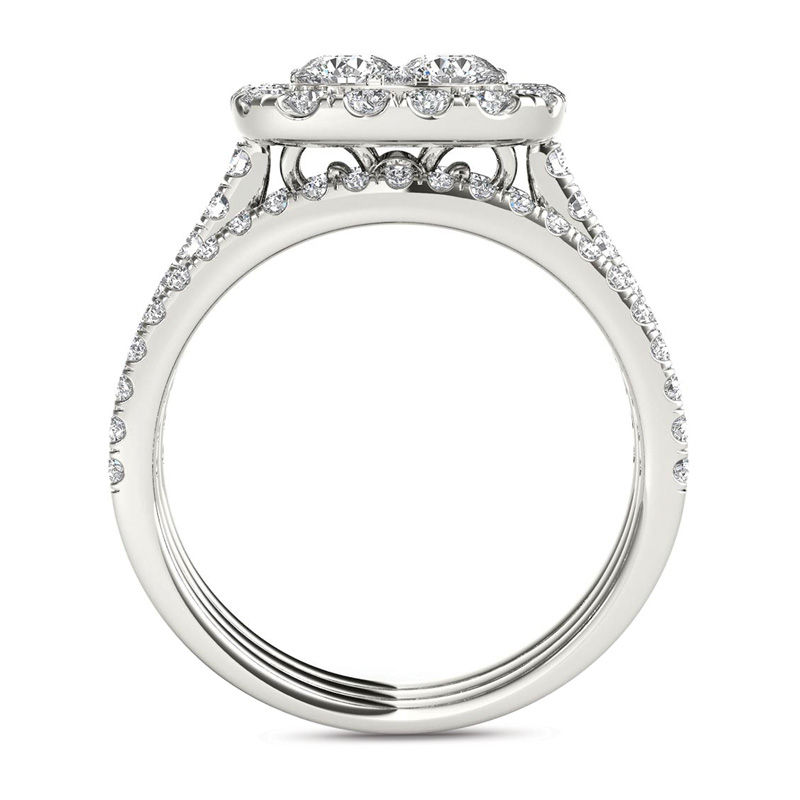Main Image 3 of 2 CT. T.W. Multi-Diamond Cushion Frame Bridal Set in 14K White Gold