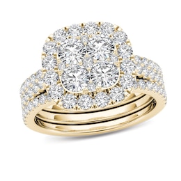 2 CT. T.W. Multi-Diamond Cushion Frame Bridal Set in 14K Gold