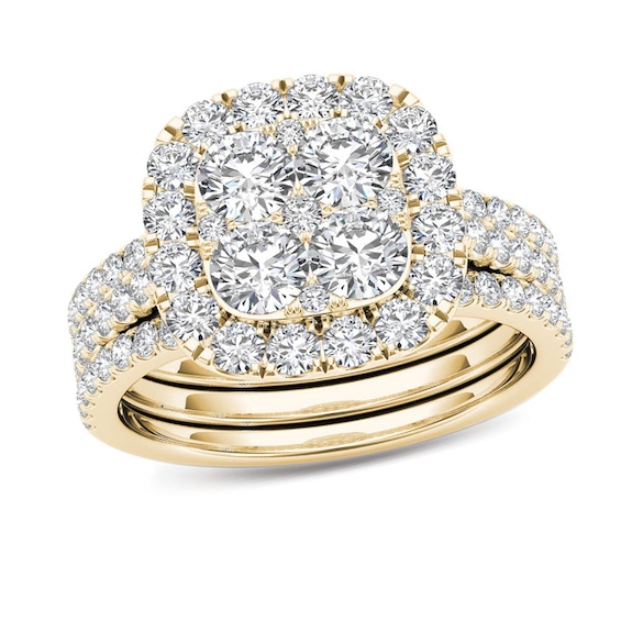 2 CT. T.w. Multi-Diamond Cushion Frame Bridal Set in 14K Gold