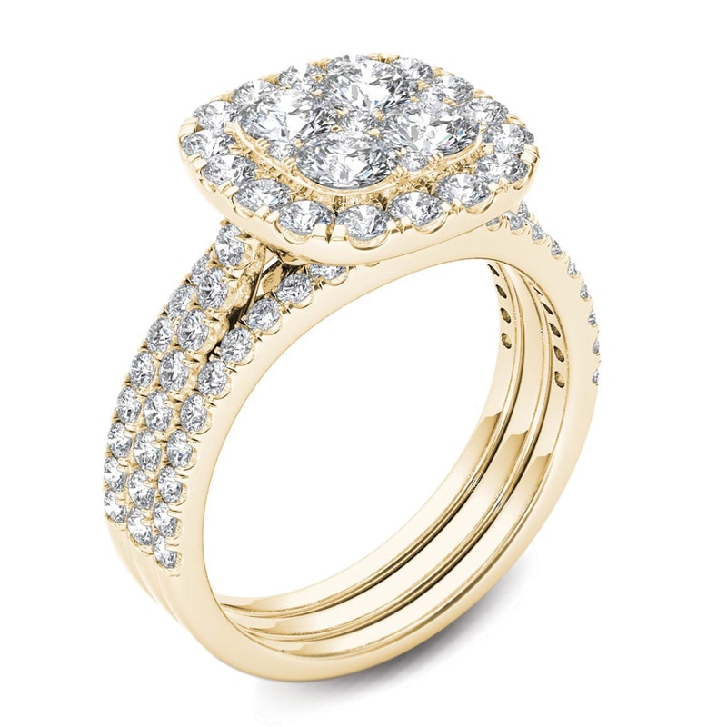 Main Image 2 of 2 CT. T.W. Multi-Diamond Cushion Frame Bridal Set in 14K Gold