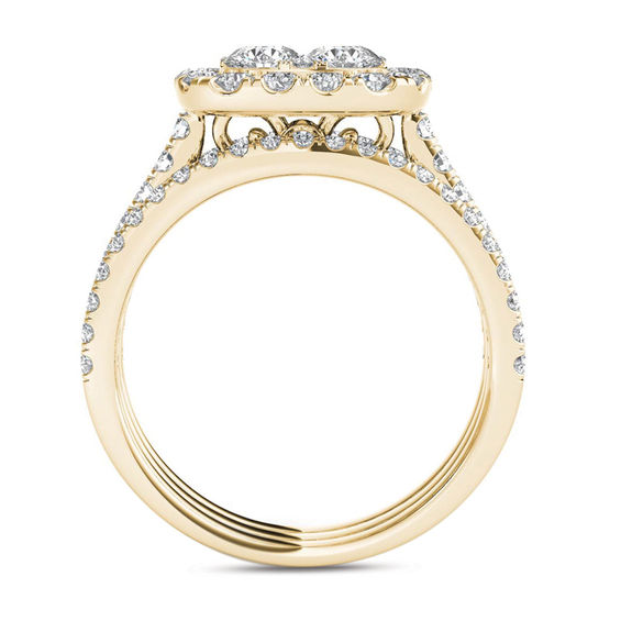 2 CT. T.w. Multi-Diamond Cushion Frame Bridal Set in 14K Gold