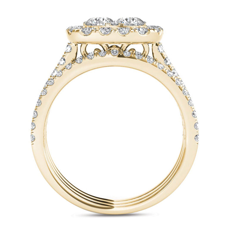 Main Image 3 of 2 CT. T.W. Multi-Diamond Cushion Frame Bridal Set in 14K Gold