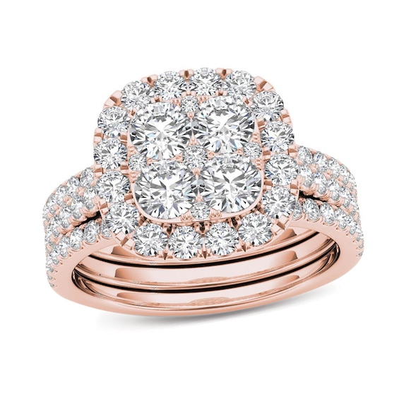 2 CT. T.w. Multi-Diamond Cushion Frame Bridal Set in 14K Rose Gold