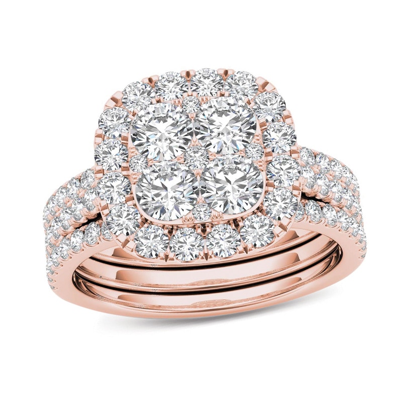 Main Image 1 of 2 CT. T.W. Multi-Diamond Cushion Frame Bridal Set in 14K Rose Gold
