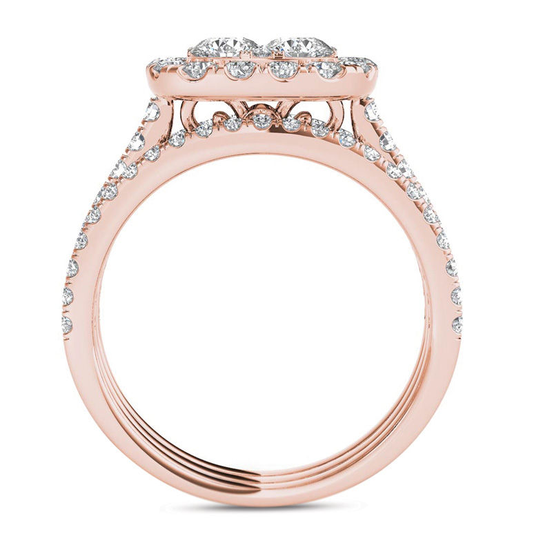 2 CT. T.W. Multi-Diamond Cushion Frame Bridal Set in 14K Rose Gold | Zales