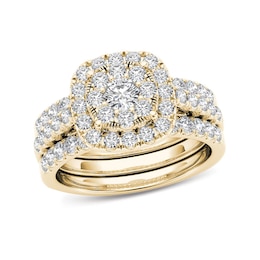 1-1/2 CT. T.W. Multi-Diamond Frame Three Piece Bridal Set in 14K Gold