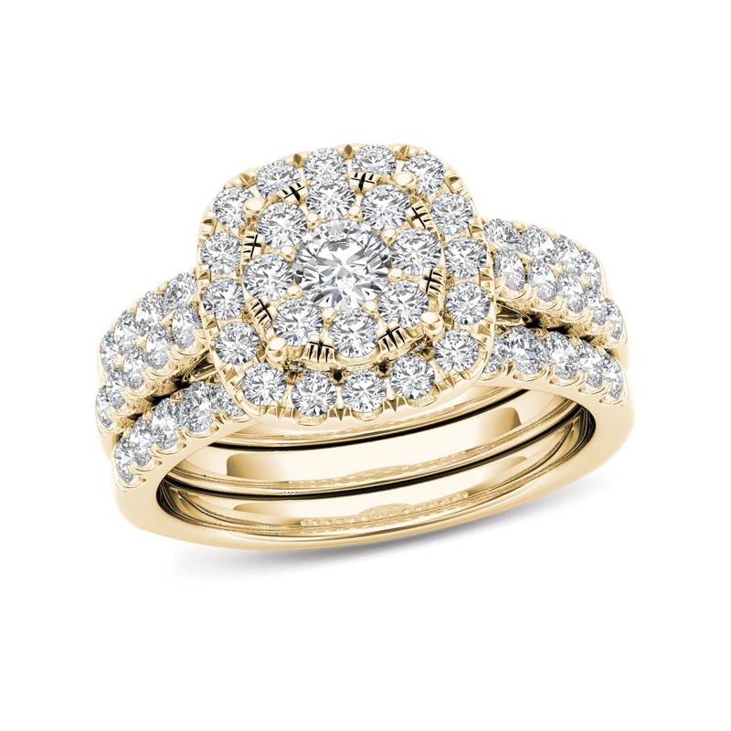 Main Image 1 of 1-1/2 CT. T.W. Multi-Diamond Frame Three Piece Bridal Set in 14K Gold