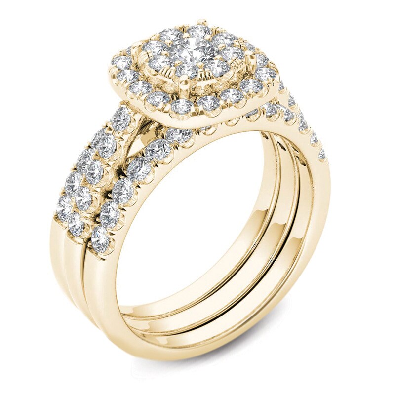 Main Image 2 of 1-1/2 CT. T.W. Multi-Diamond Frame Three Piece Bridal Set in 14K Gold