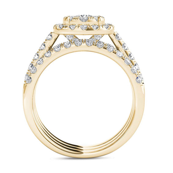 1-1/2 CT. T.w. Multi-Diamond Frame Three Piece Bridal Set in 14K Gold