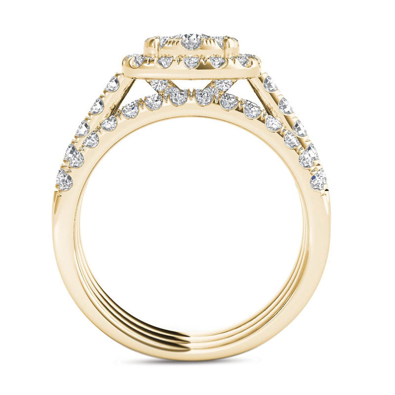 Main Image 3 of 1-1/2 CT. T.W. Multi-Diamond Frame Three Piece Bridal Set in 14K Gold