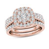 Thumbnail Image 1 of 1-1/2 CT. T.W. Multi-Diamond Frame Three Piece Bridal Set in 14K Rose Gold