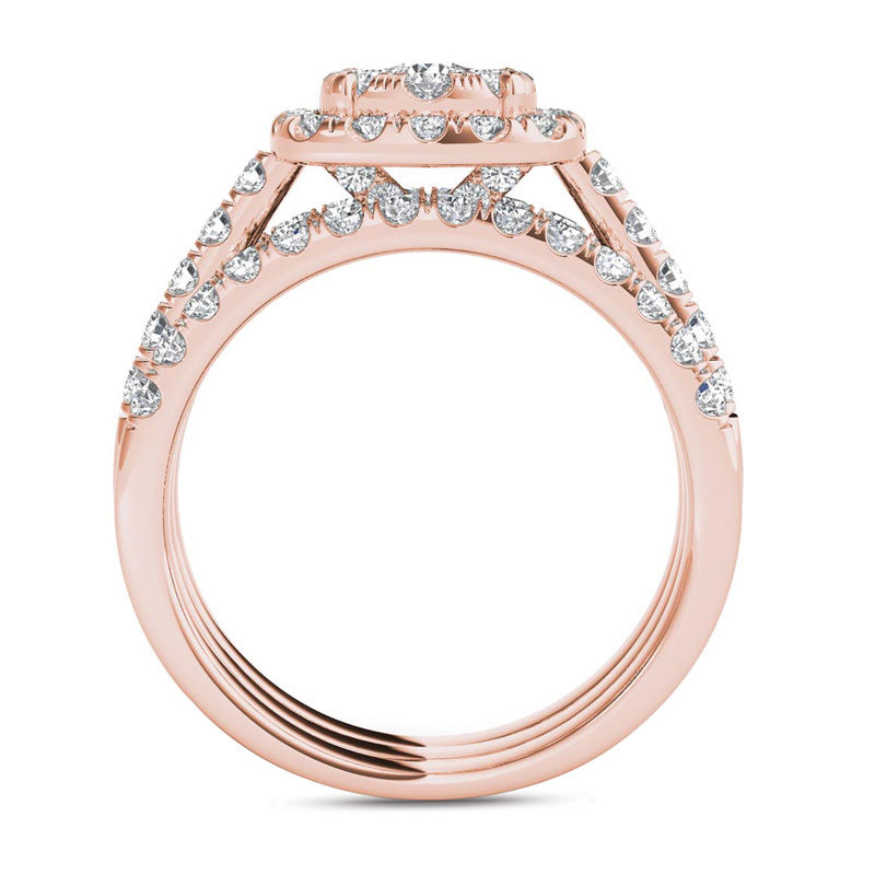 Main Image 3 of 1-1/2 CT. T.W. Multi-Diamond Frame Three Piece Bridal Set in 14K Rose Gold