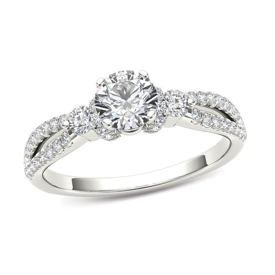 1 CT. T.w. Diamond Collared Split Shank Engagement Ring in 14K White Gold