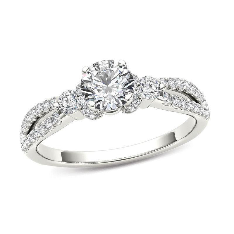 Main Image 1 of 1 CT. T.W. Diamond Collared Split Shank Engagement Ring in 14K White Gold