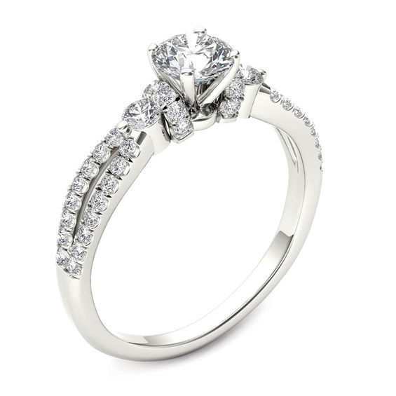 1 CT. T.w. Diamond Collared Split Shank Engagement Ring in 14K White Gold