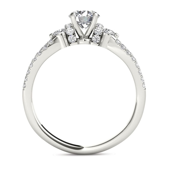 1 CT. T.w. Diamond Collared Split Shank Engagement Ring in 14K White Gold