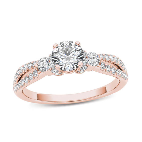 1 CT. T.W. Diamond Collared Split Shank Engagement Ring in 14K Rose ...