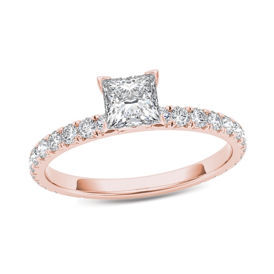 1 CT. T.w. Princess-Cut Diamond Engagement Ring in 14K Rose Gold