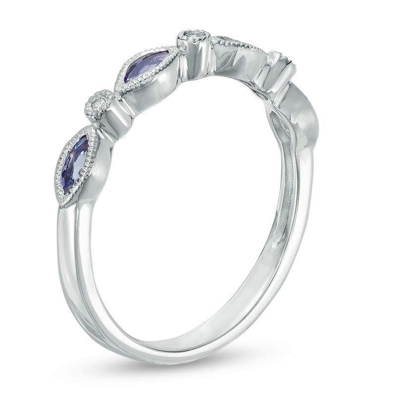 Marquise Tanzanite and Diamond Accent Vintage-Style Band in 14K White Gold
