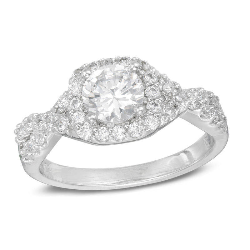 Main Image 1 of 6.25mm Lab-Created White Sapphire Frame Ring in Sterling Silver