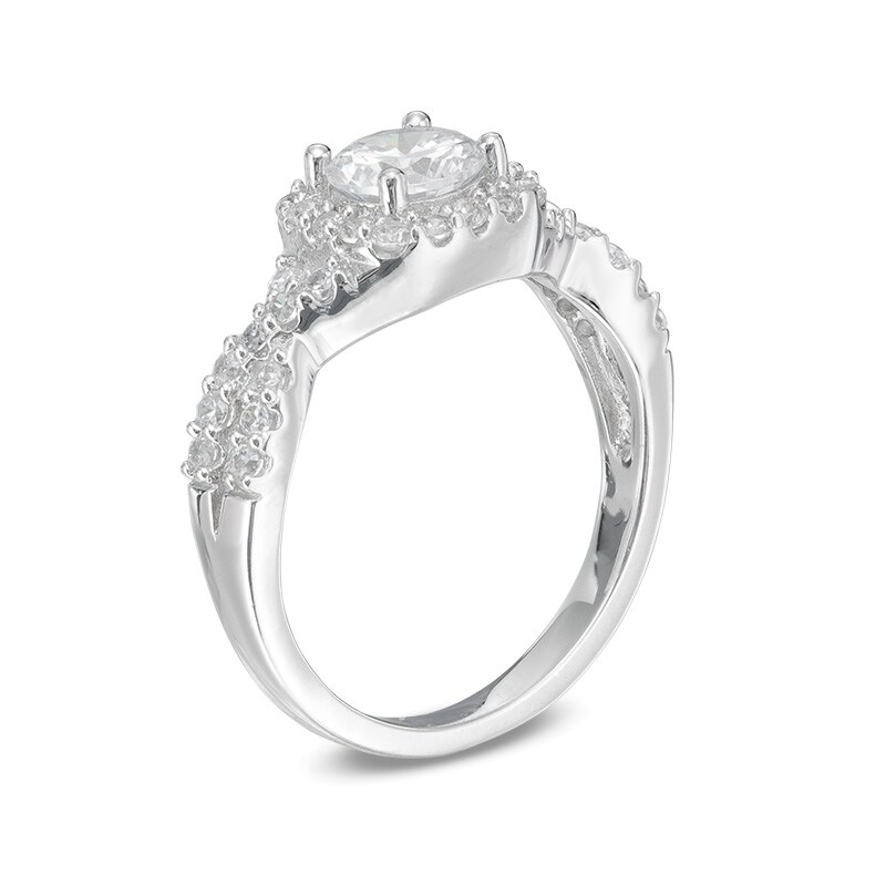 Main Image 2 of 6.25mm Lab-Created White Sapphire Frame Ring in Sterling Silver