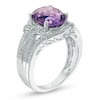 Thumbnail Image 2 of Oval Amethyst and Lab-Created White Sapphire Frame Split Shank Ring in Sterling Silver