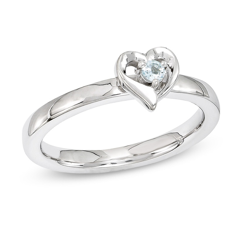 Stackable Expressions™ 2.5mm Aquamarine Heart Frame Ring in Sterling Silver